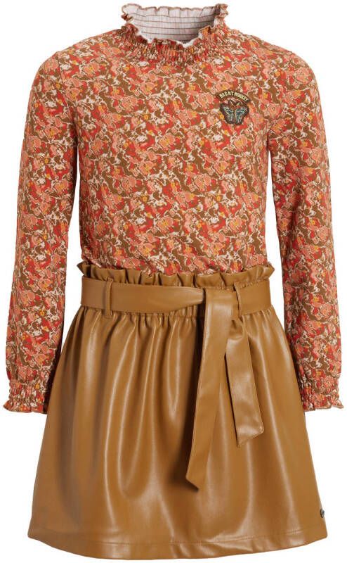 Me & My Monkey jurk Nana met all over print oker Geel Meisjes Imitatieleer Opstaande kraag 116