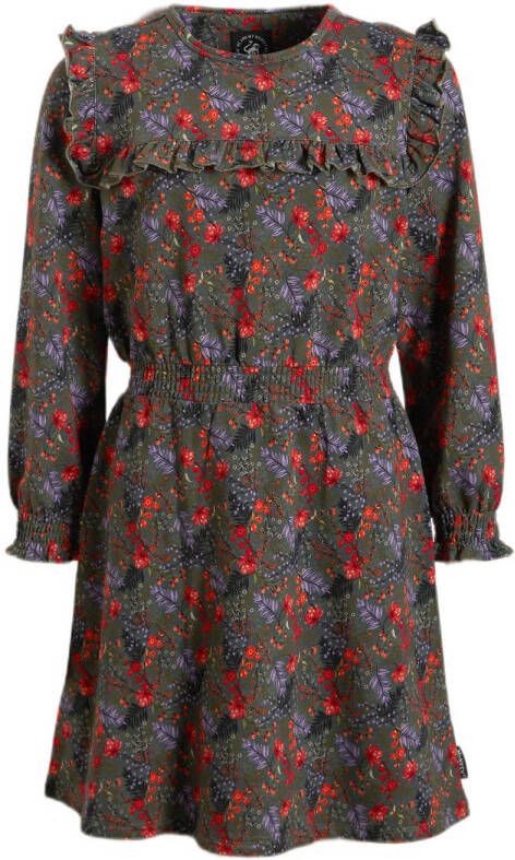 Me & My Monkey jurk Niene met all over print khaki Rood Meisjes Katoen Ronde hals 116