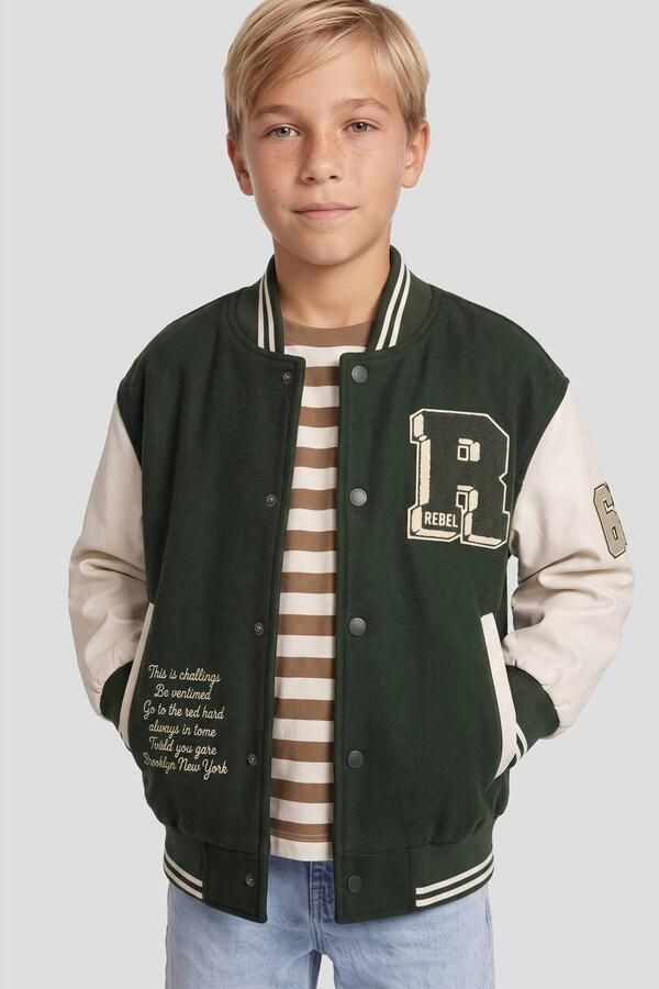 Me & My Monkey baseball jacket met tekst donkergroen ecru