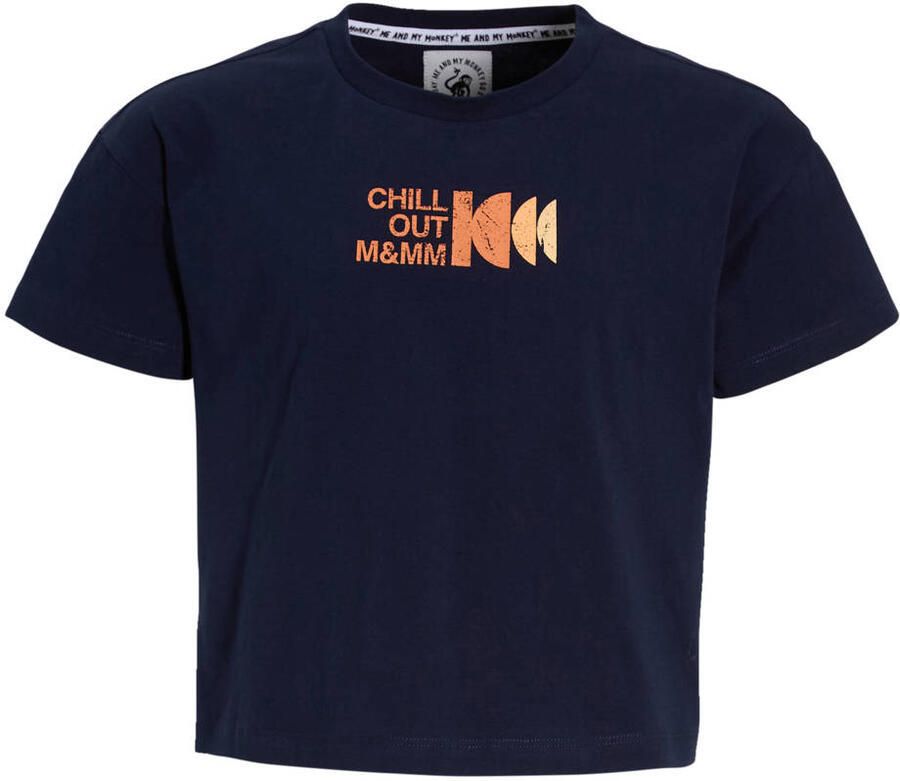 Me & My Monkey boxy T-shirt Avery met backprint donkerblauw