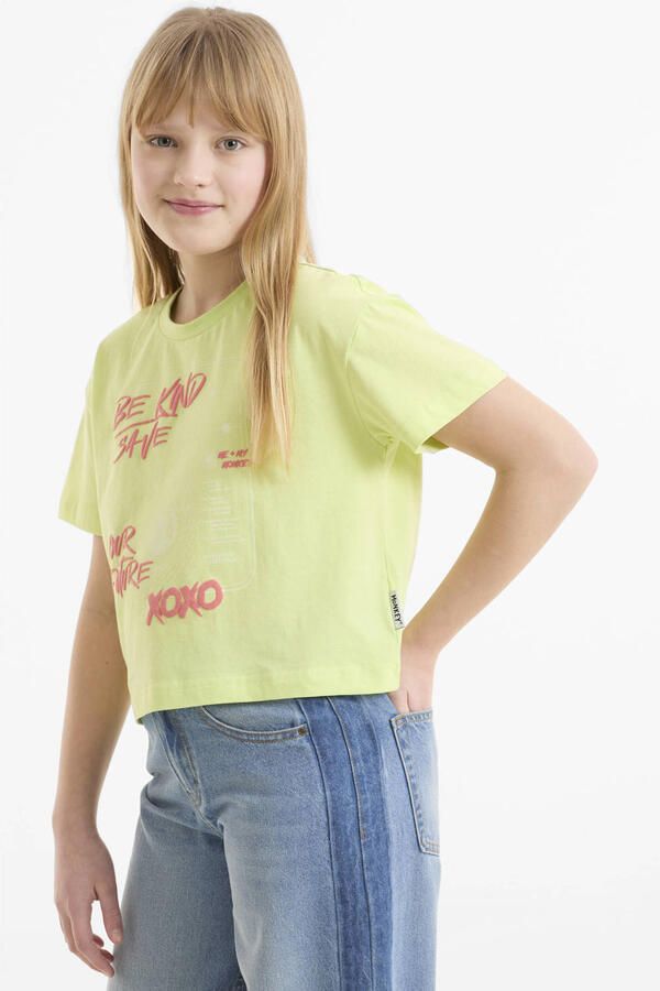Me & My Monkey boxy T-shirt met printopdruk limegroen - Foto 2