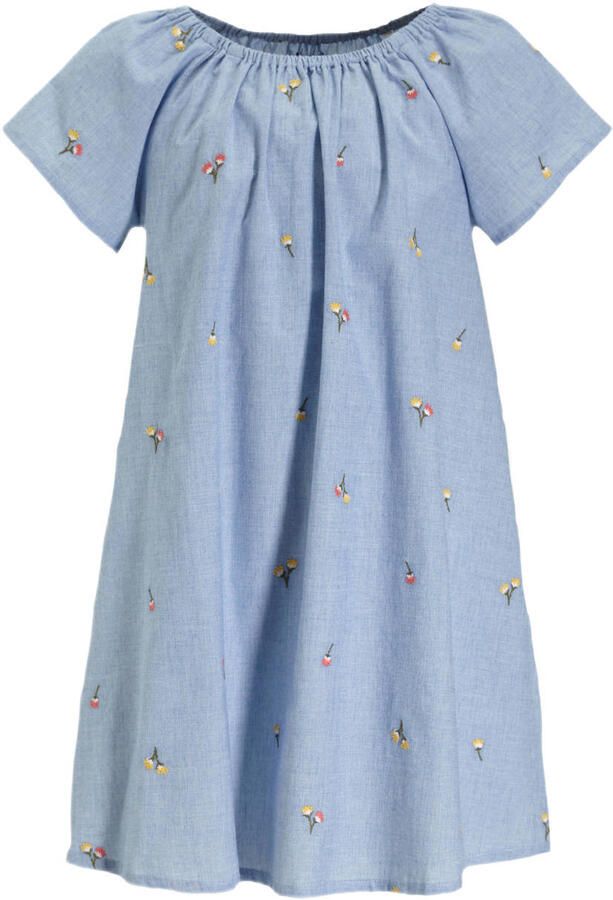 Me & My Monkey chambray jurk Paike lichtblauw Meisjes Katoen Ronde hals 104