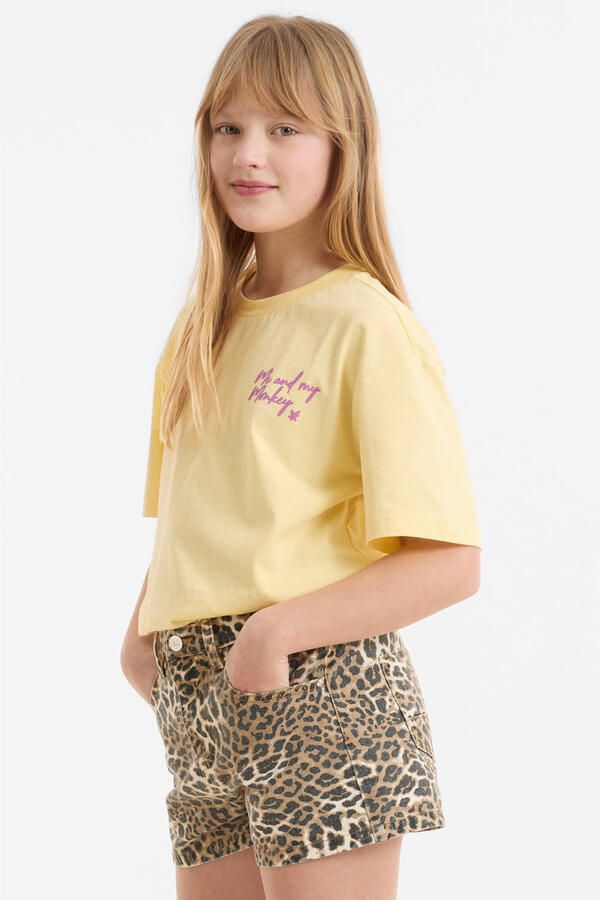 Me & My Monkey denim short met panterprint Novi bruin zwart