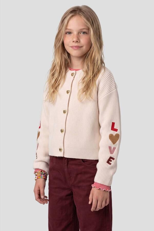 Me & My Monkey gebreid vest met borduursels ecru Meisjes Polyester Ronde hals