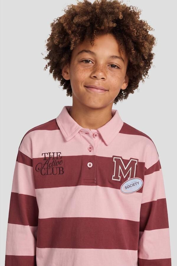 Me & My Monkey gestreepte longsleeve met tekst roze rood Meisjes Sweat Polokraag - Foto 3