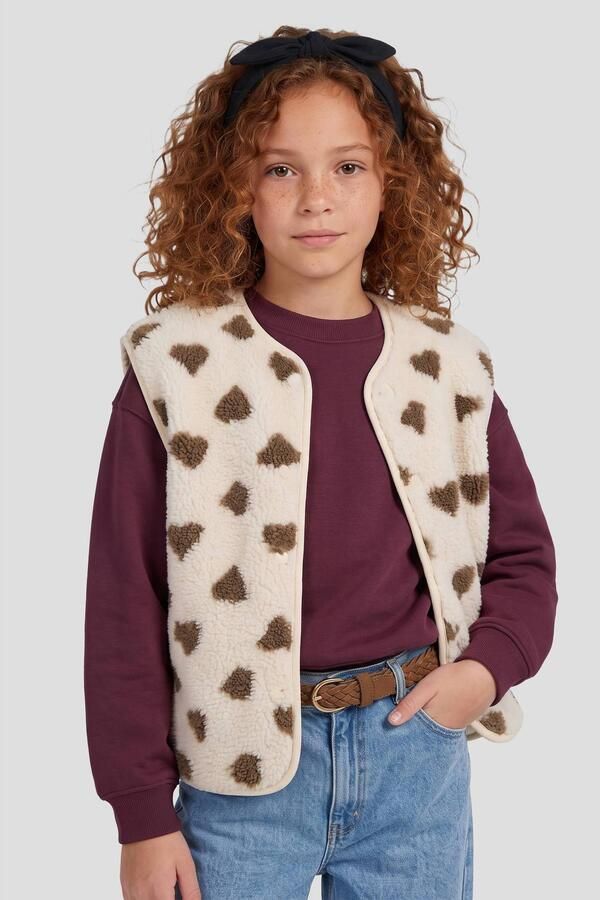 Me & My Monkey gilet met hartjes beige bruin Meisjes Polyester Ronde hals