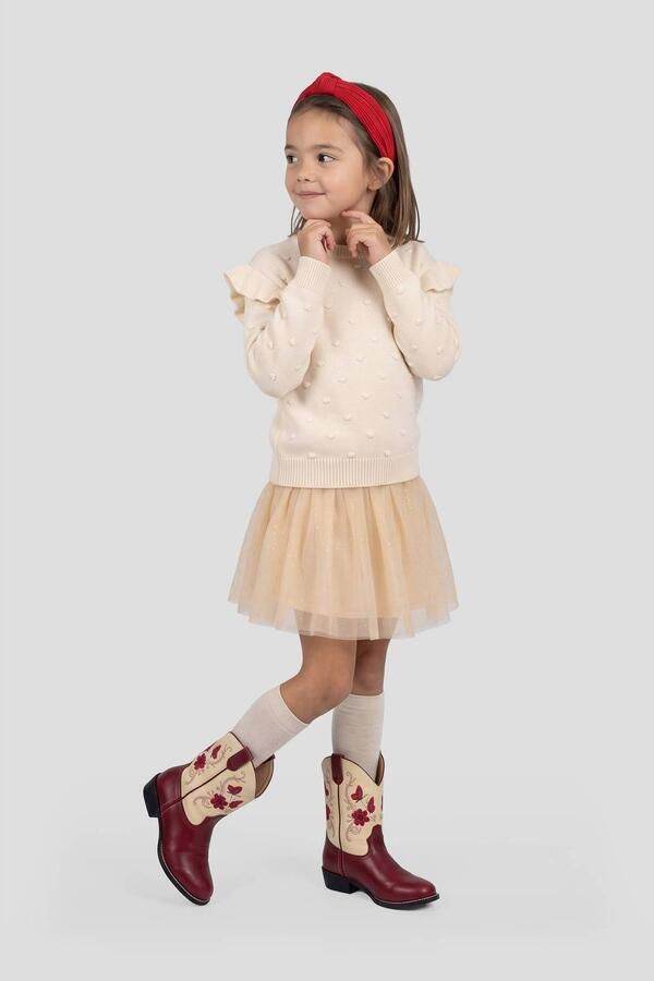 Me & My Monkey katoenen sweater met ruches beige Trui Effen