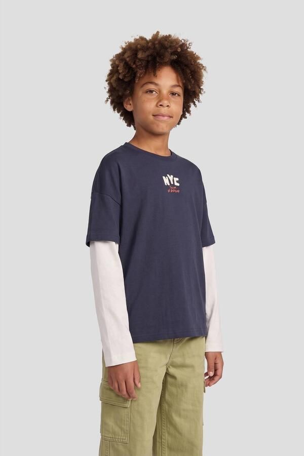 Me & My Monkey longsleeve met backprint donkerblauw ecru Jongens Katoen Ronde hals