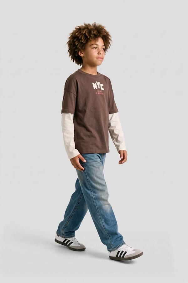 Me & My Monkey longsleeve met backprint donkerbruin Jongens Katoen Ronde hals - Foto 1