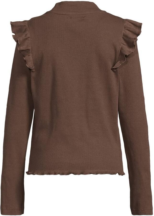 Me & My Monkey longsleeve met ruches donkerbruin Meisjes Katoen Opstaande kraag