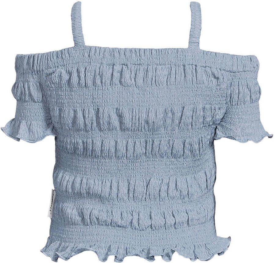 Me & My Monkey off shoulder top blauw met textuur