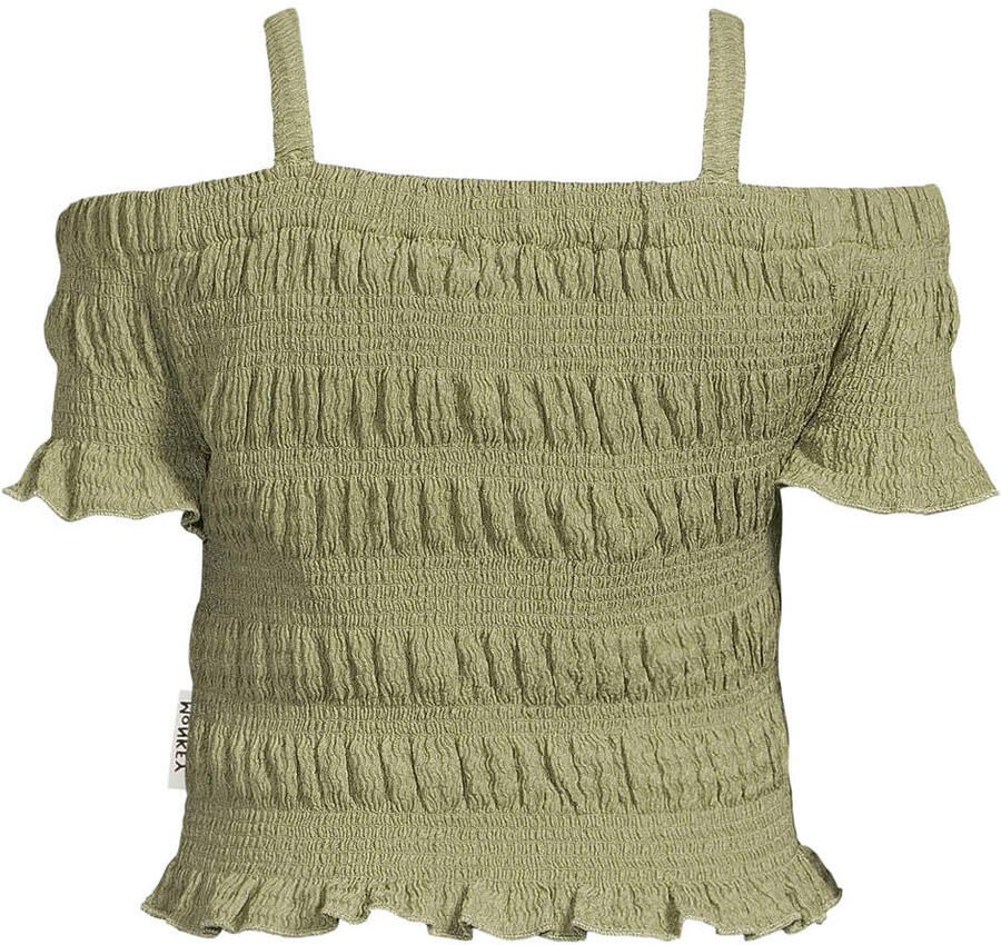 Me & My Monkey off shoulder top groen met textuur - Foto 2