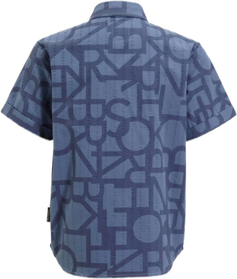 Me & My Monkey overhemd Patrice met all over print blauw Jongens Katoen Klassieke kraag 152