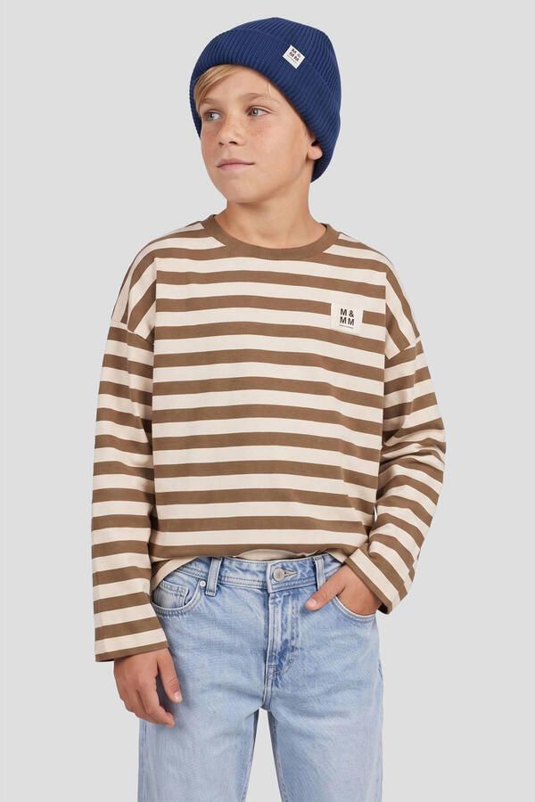 Me & My Monkey oversized gestreepte longsleeve donkerbruin ecru