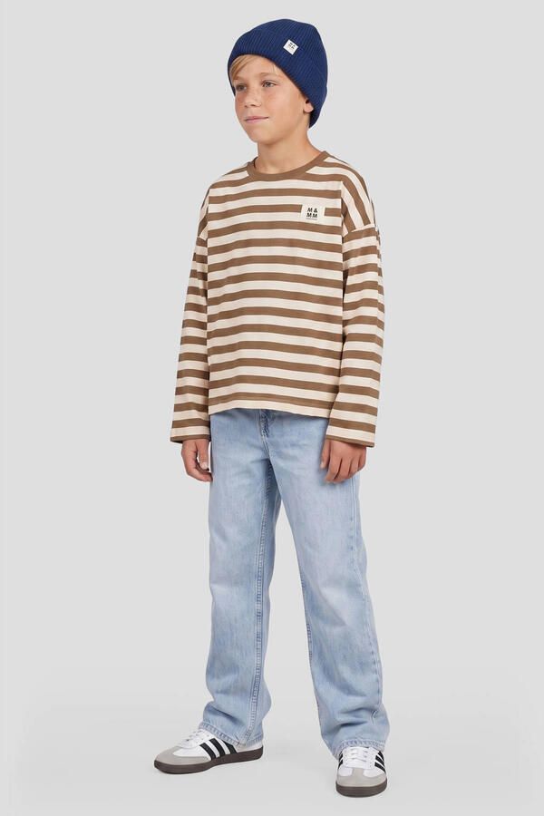 Me & My Monkey oversized gestreepte longsleeve donkerbruin ecru - Foto 3