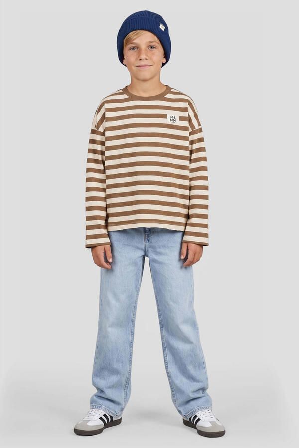 Me & My Monkey oversized gestreepte longsleeve donkerbruin ecru - Foto 2