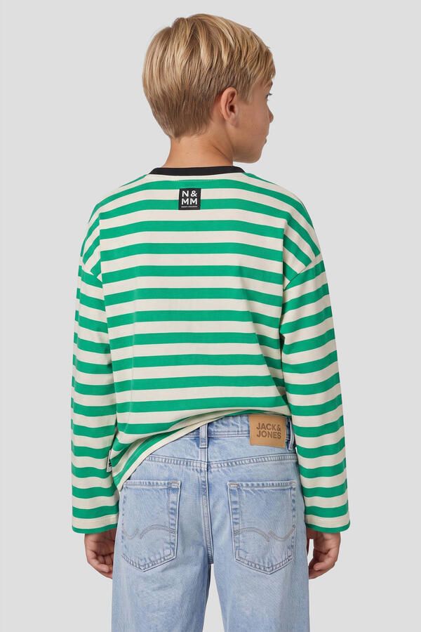 Me & My Monkey oversized gestreepte longsleeve felgroen offwhite - Foto 2