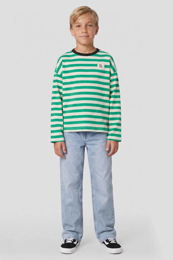 Me & My Monkey oversized gestreepte longsleeve felgroen offwhite - Foto 3