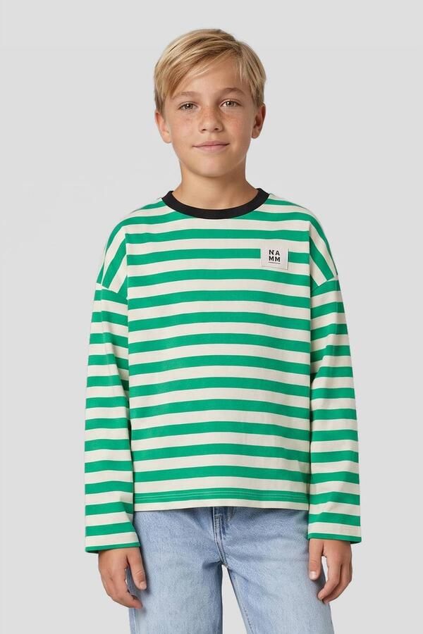 Me & My Monkey oversized gestreepte longsleeve felgroen offwhite Jongens Katoen Ronde hals - Foto 3