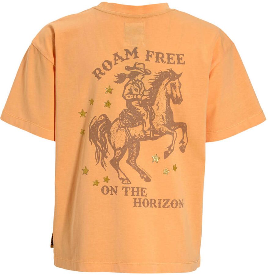 Me & My Monkey oversized T-shirt Luna met backprint oranje - Foto 2
