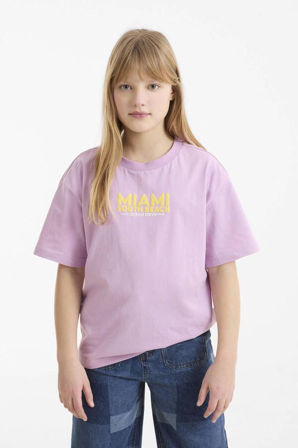 Me & My Monkey oversized T-shirt met printopdruk paars