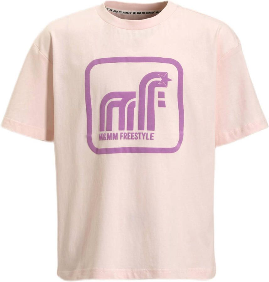 Me & My Monkey oversized T-shirt met printopdruk roze