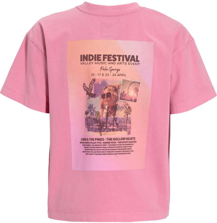 Me & My Monkey oversized T-shirt Violet met backprint roze - Foto 2