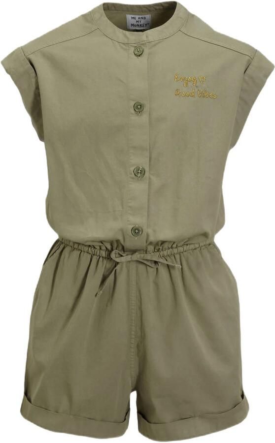 Me & My Monkey playsuit Pip khaki Groen Meisjes Katoen Henleykraag Effen 110 116