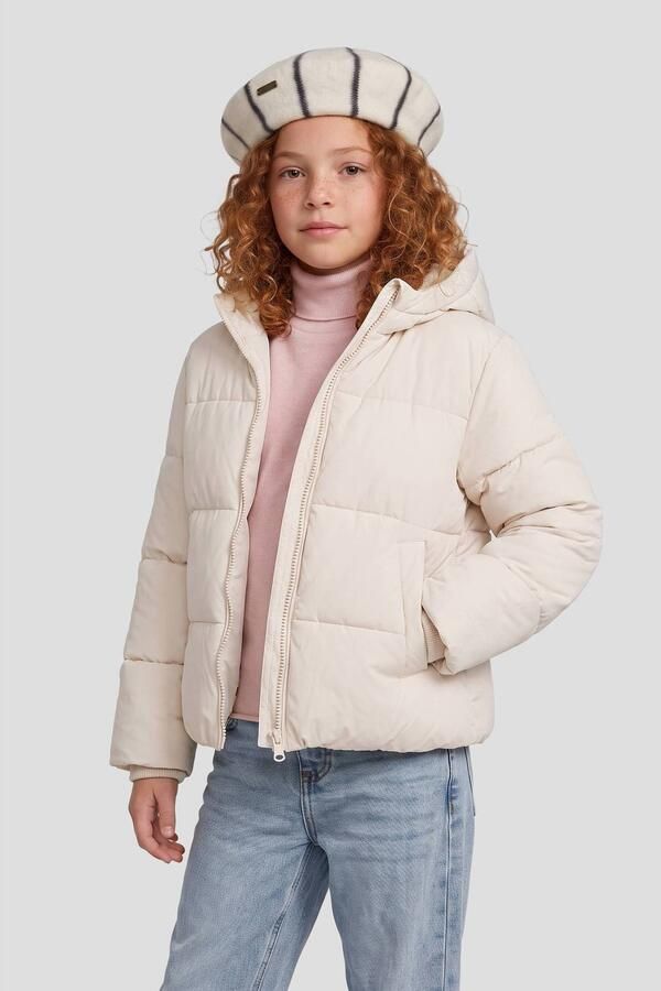 Me & My Monkey pufferjas beige Meisjes Polyester Capuchon Effen