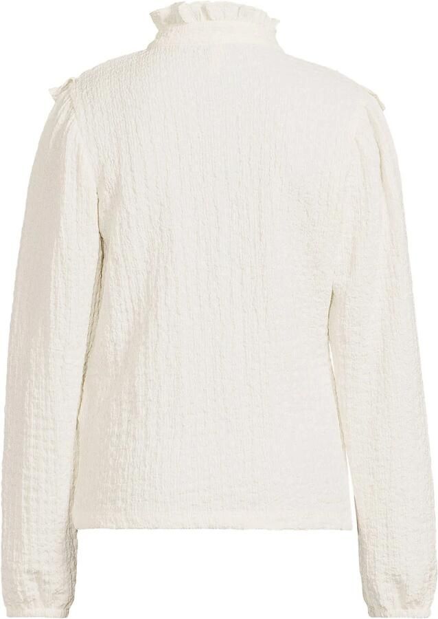 Me & My Monkey rechtvallende blouse met ruches ecru Meisjes Stretchkatoen Opstaande kraag