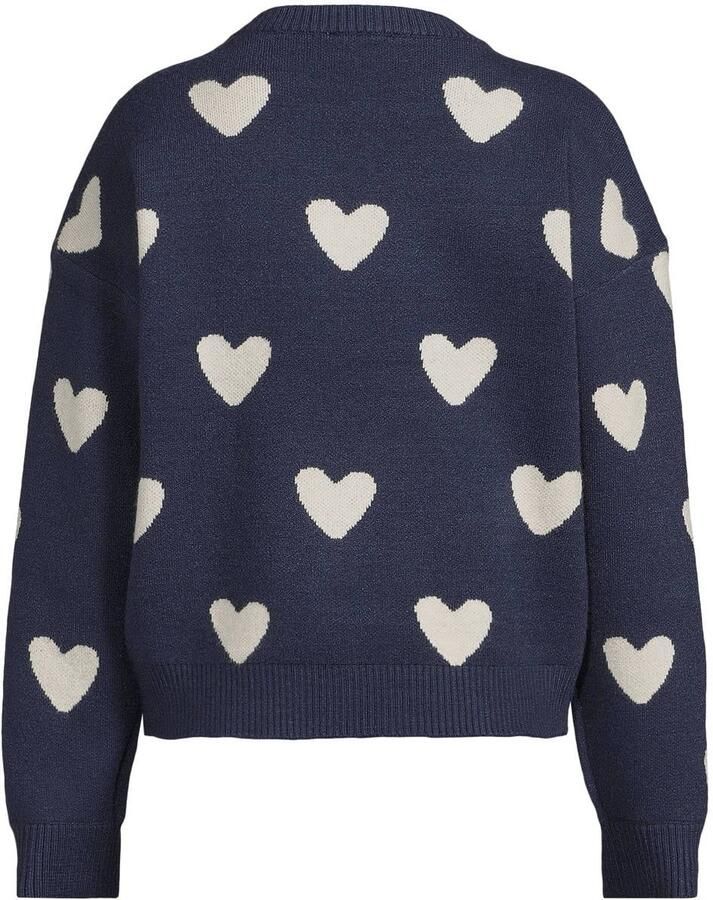 Me & My Monkey rechtvallende gebreide trui met hartjes donkerblauw Meisjes Viscose Ronde hals