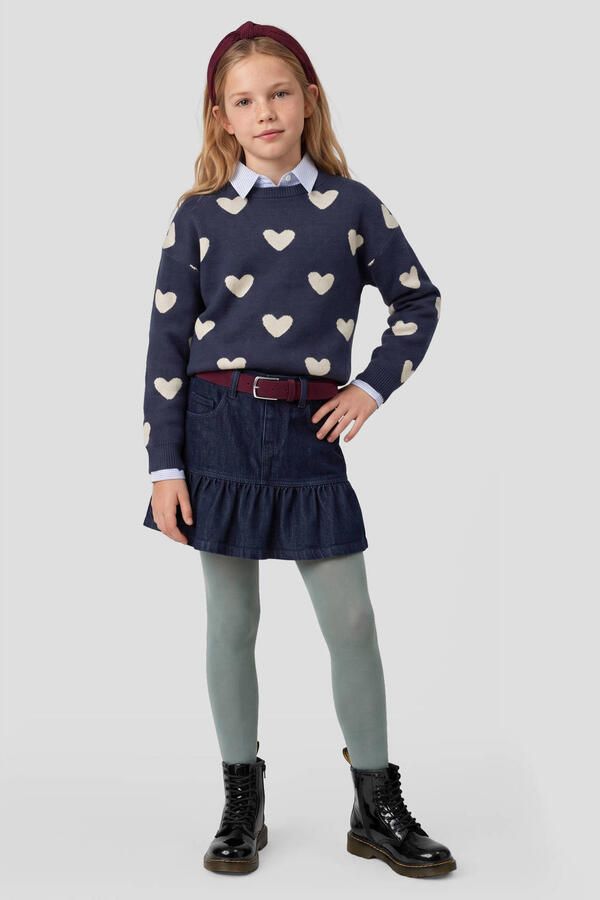 Me & My Monkey rechtvallende gebreide trui met hartjes donkerblauw Meisjes Viscose Ronde hals - Foto 2