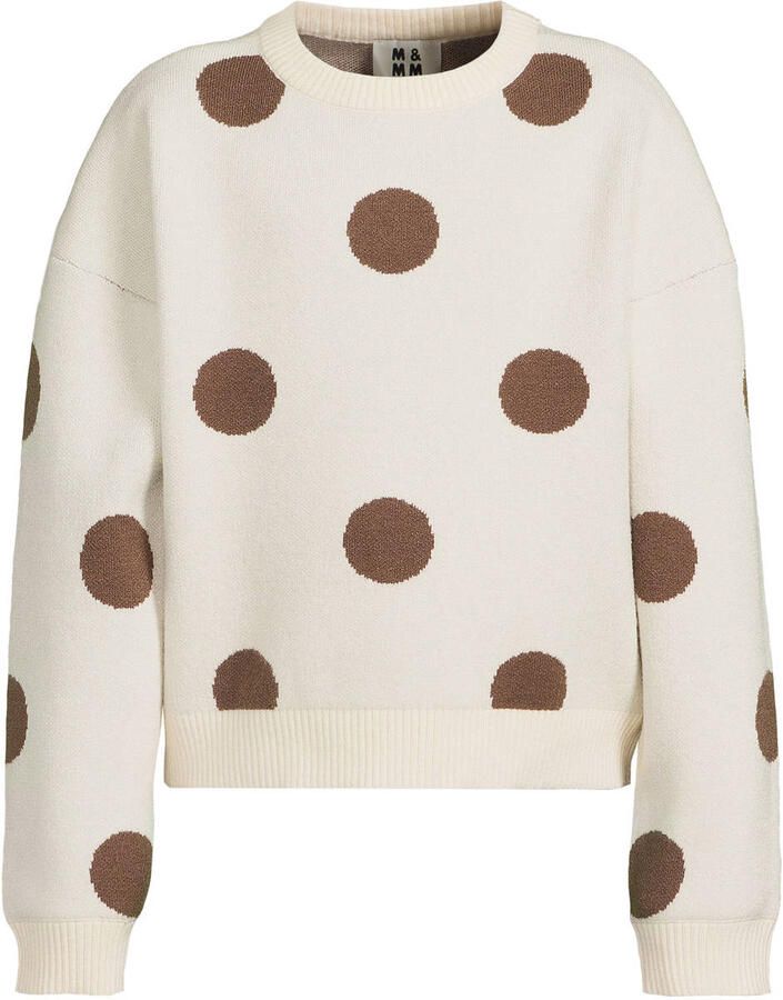 Me & My Monkey rechtvallende gebreide trui met print ecru Meisjes Viscose Ronde hals