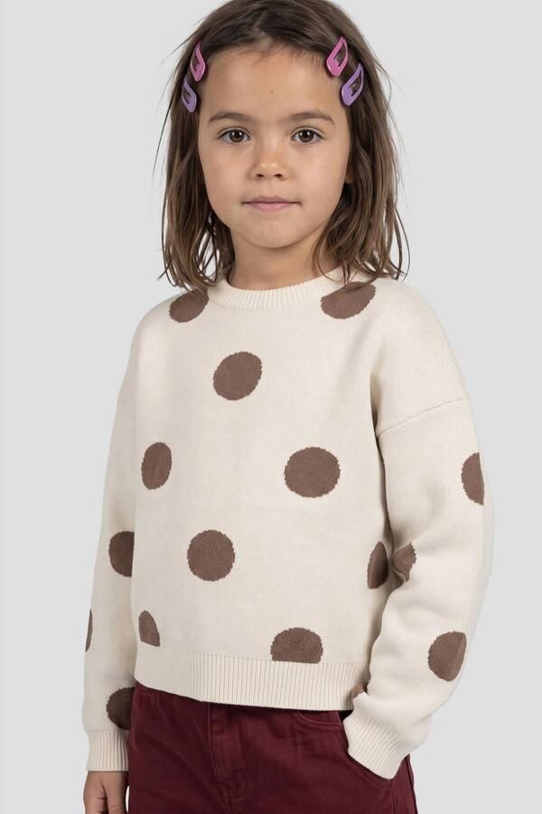 Me & My Monkey rechtvallende gebreide trui met print ecru Meisjes Viscose Ronde hals - Foto 2
