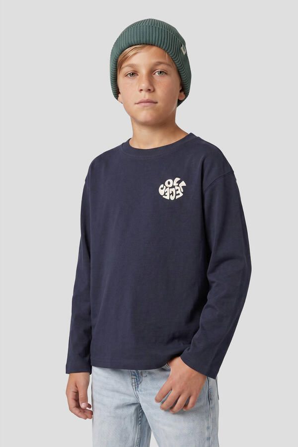 Me & My Monkey rechtvallende longsleeve met backprint donkerblauw