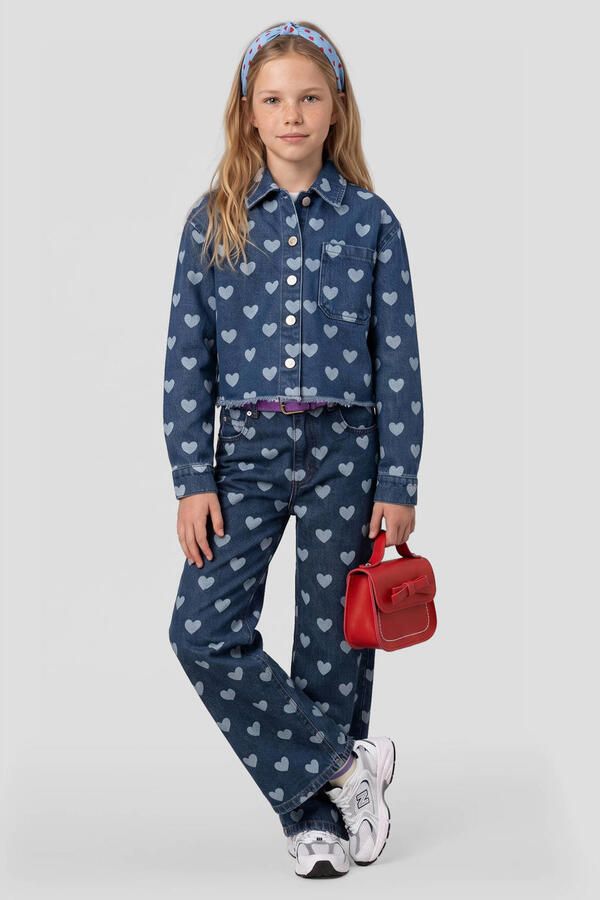 Me & My Monkey spijkerjas met hartjes donkerblauw Meisjes Denim Klassieke kraag - Foto 2