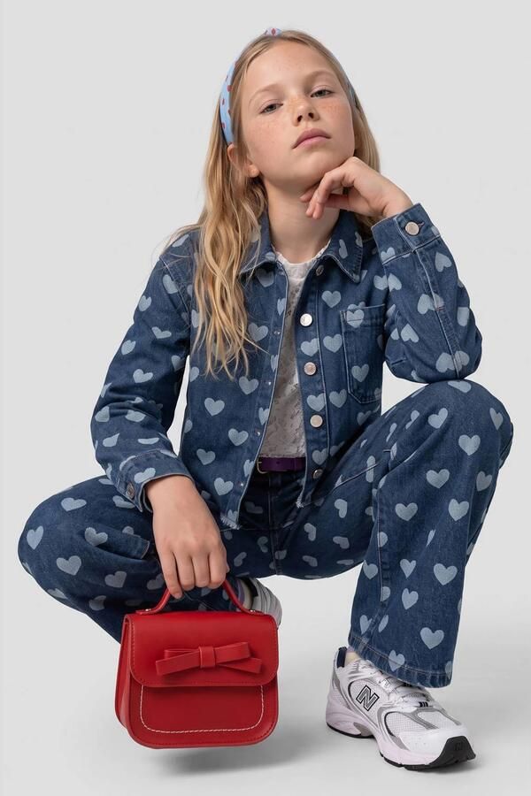 Me & My Monkey spijkerjas met hartjes donkerblauw Meisjes Denim Klassieke kraag - Foto 3