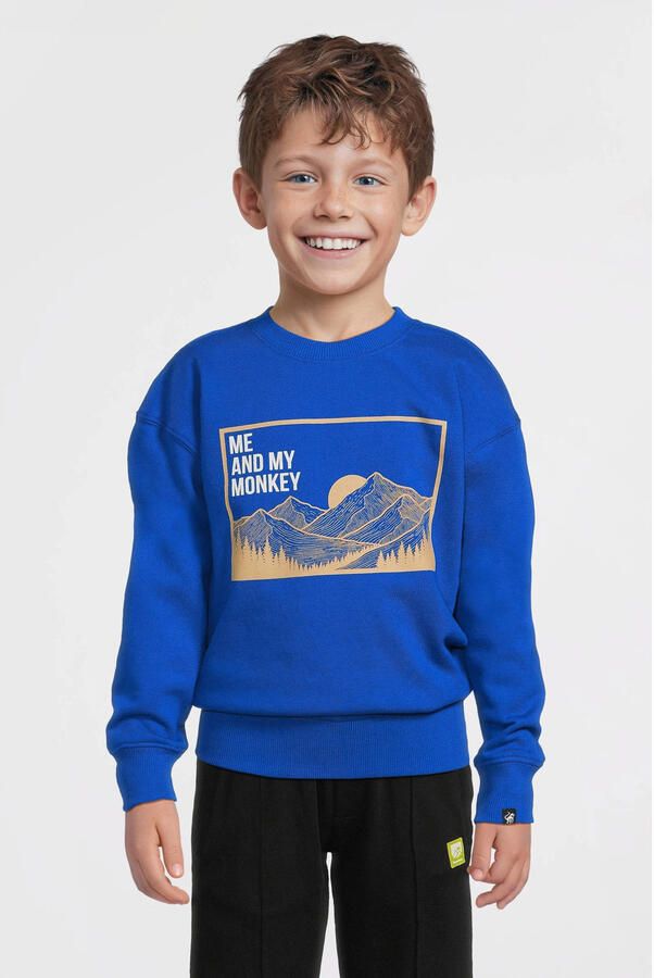 Me & My Monkey sweater met printopdruk blauw - Foto 3