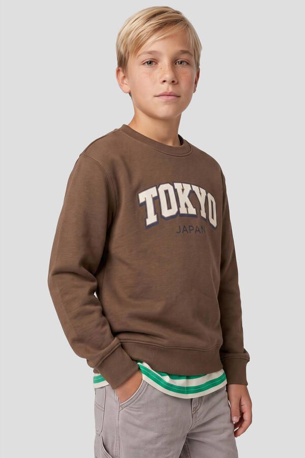 Me & My Monkey sweater met tekst donkerbruin
