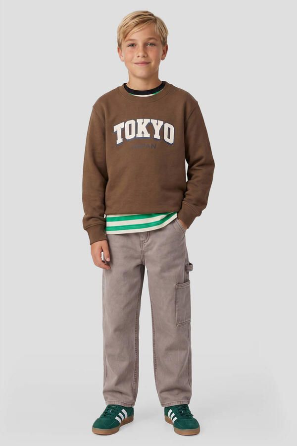 Me & My Monkey sweater met tekst donkerbruin - Foto 3