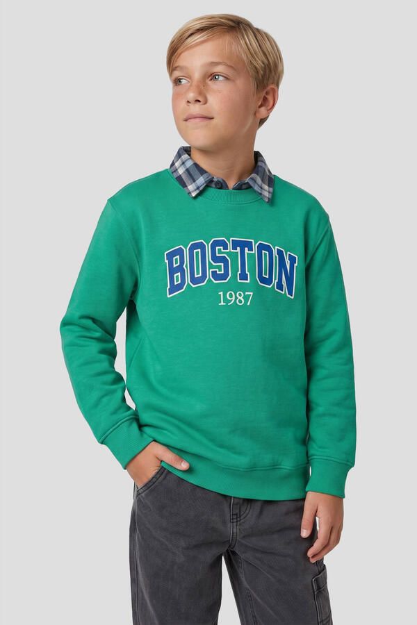 Me & My Monkey sweater met tekst groen Jongens Katoen Ronde hals Tekst