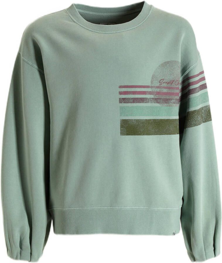 Me & My Monkey sweater Pien met printopdruk lichtgroen Trui Meisjes Katoen Ronde hals 110 116