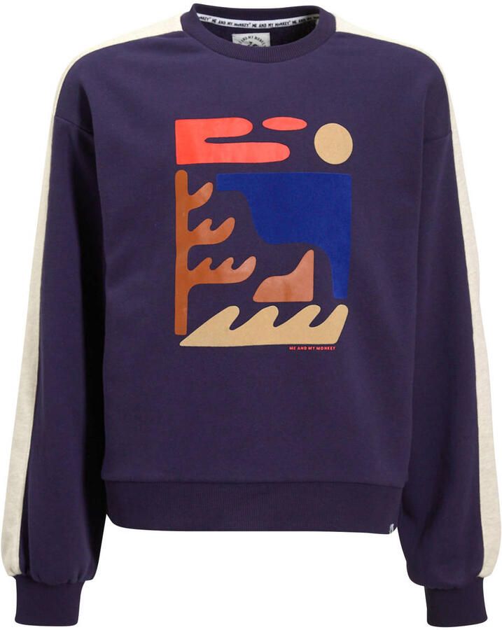Me & My Monkey sweater Rinske met printopdruk donkerblauw