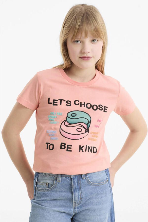 Me & My Monkey T-shirt met printopdruk koraalrood - Foto 2