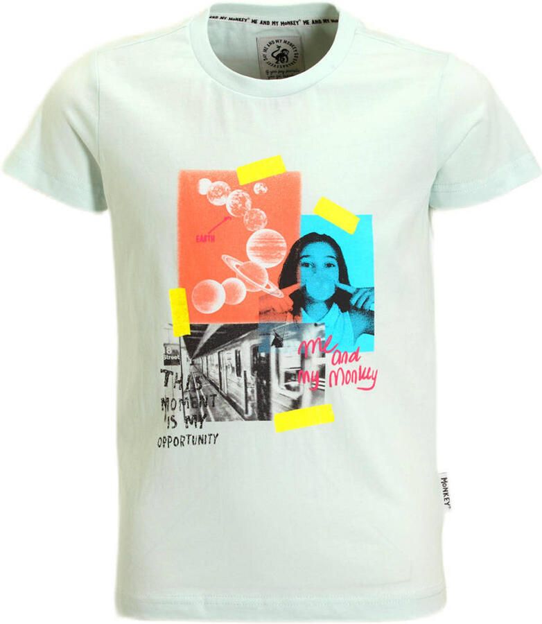 Me & My Monkey T-shirt met printopdruk lichtblauw
