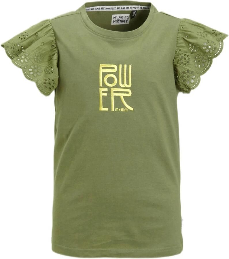 Me & My Monkey T-shirt Pietsje met tekstopdruk khaki Groen Meisjes Katoen Ronde hals 110 116