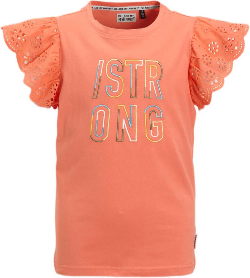 Me & My Monkey T-shirt Pietsje met tekstopdruk koraal Oranje Meisjes Katoen Ronde hals 110 116