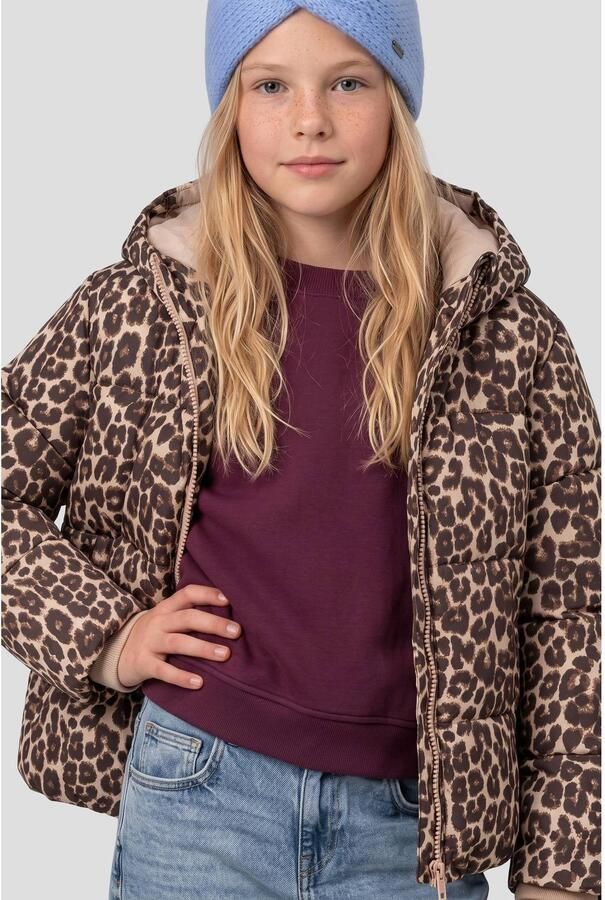 Me & My Monkey winterjas met panterprint bruin beige