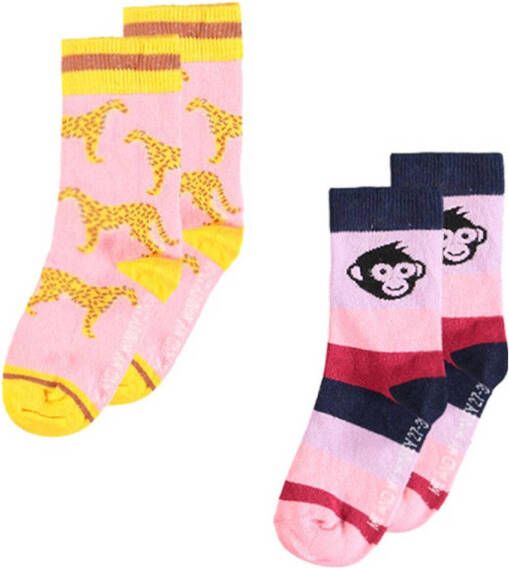 Me & My Monkey sokken met all-over print set van 2 lichtroze Meisjes Katoen 27-30