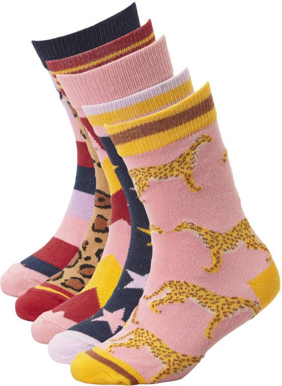 Me & My Monkey sokken met all-over print set van 5 lichtroze multi Meisjes Katoen 39-42